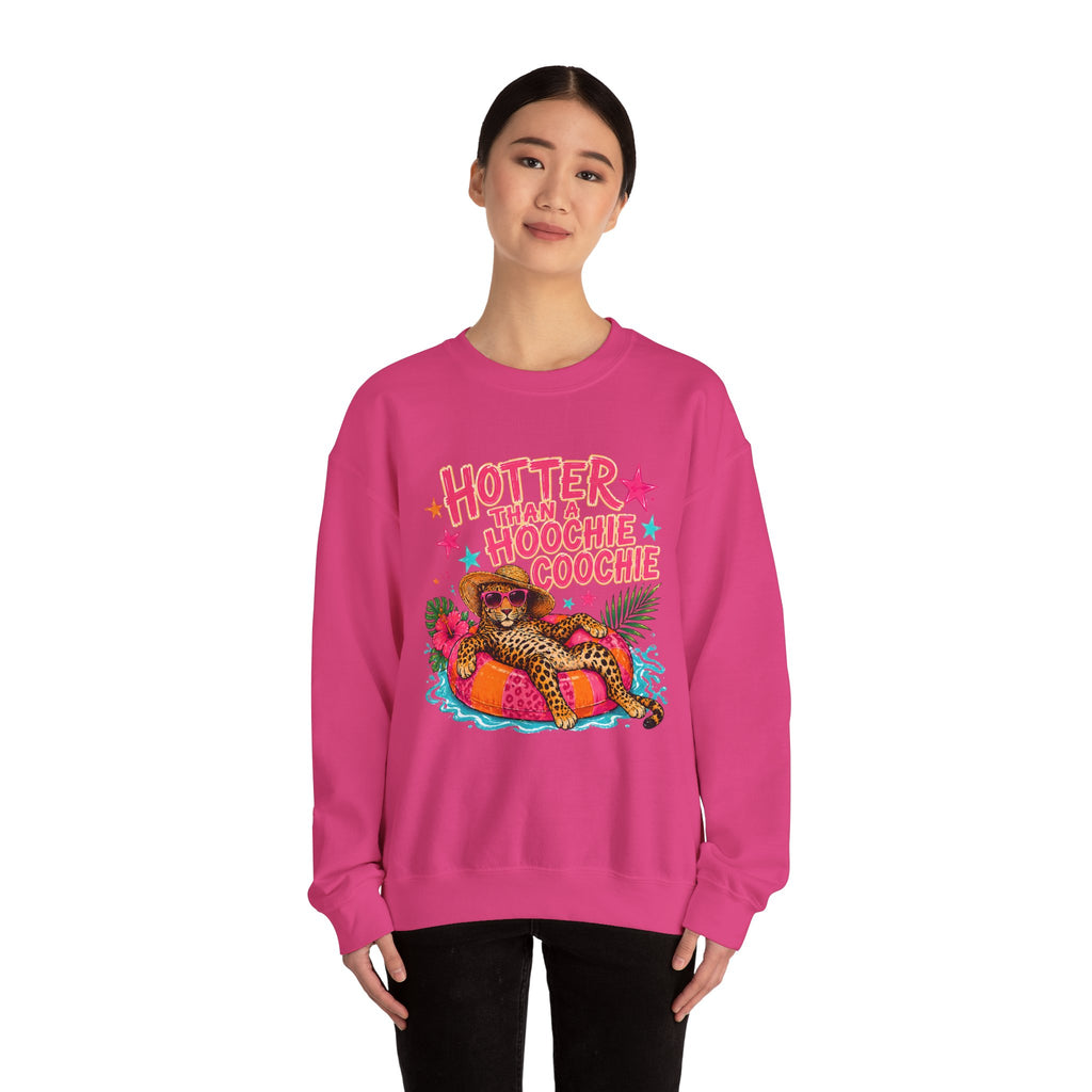 Sweatshirt - "Hotter Than a Hoochie Coochie" Leopard Pool Float Crewneck