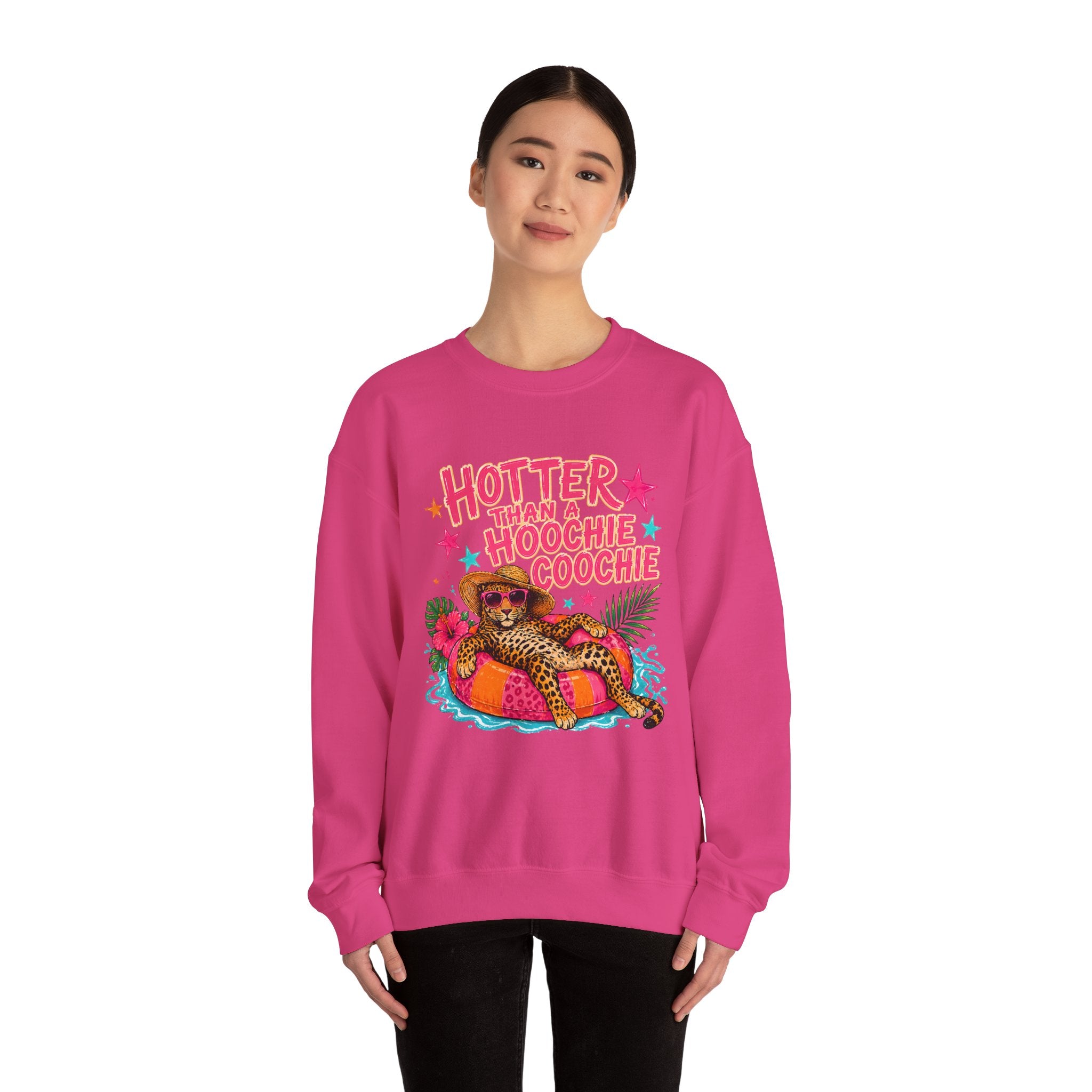 Sweatshirt - "Hotter Than a Hoochie Coochie" Leopard Pool Float Crewneck