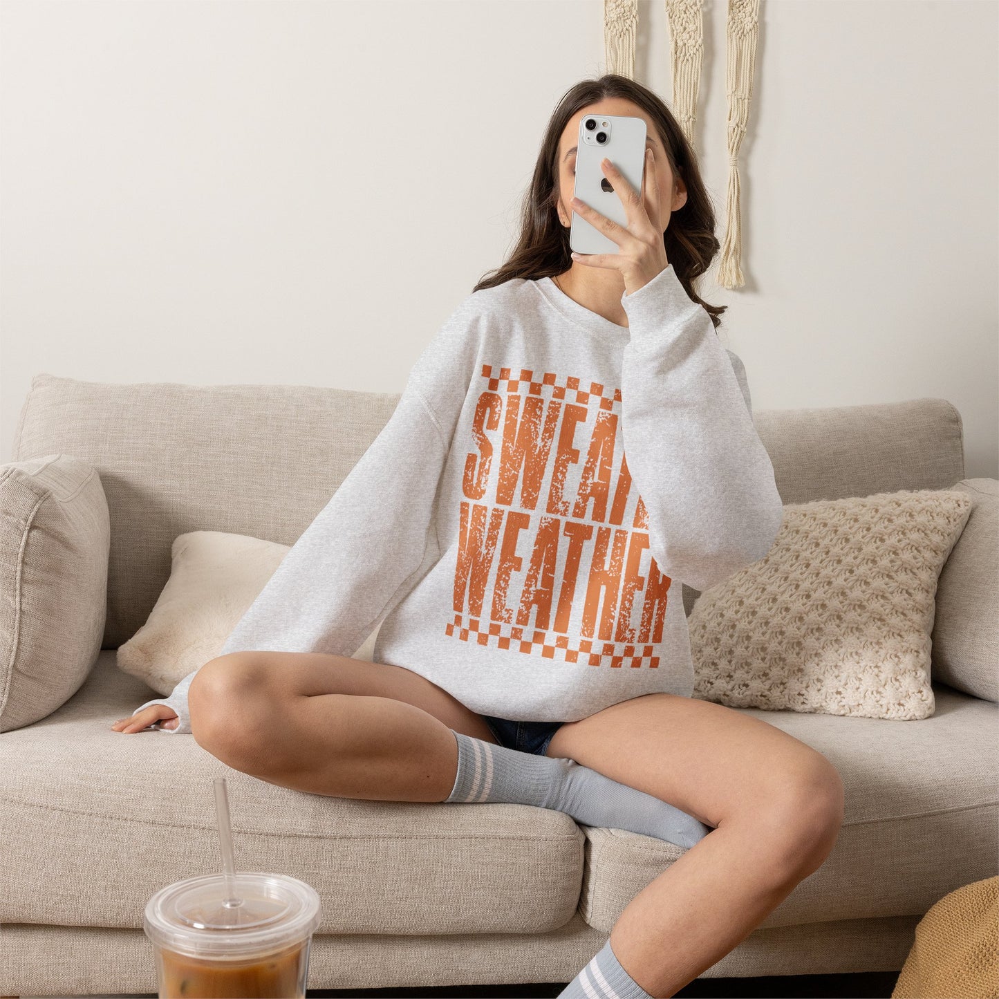 Sweater Weather Crewneck Sweatshirt — Retro Orange Fall Graphic