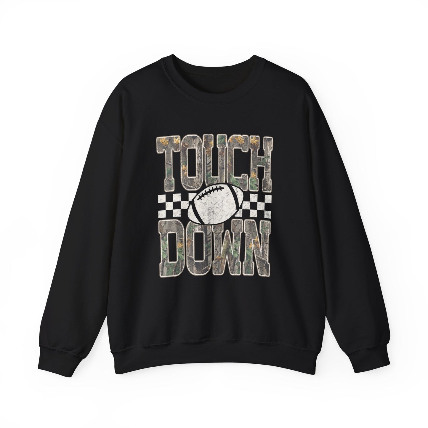 Touchdown Football Crewneck Sweatshirt — Vintage Camo Checkerboard