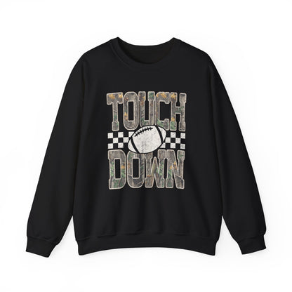 Touchdown Football Crewneck Sweatshirt — Vintage Camo Checkerboard
