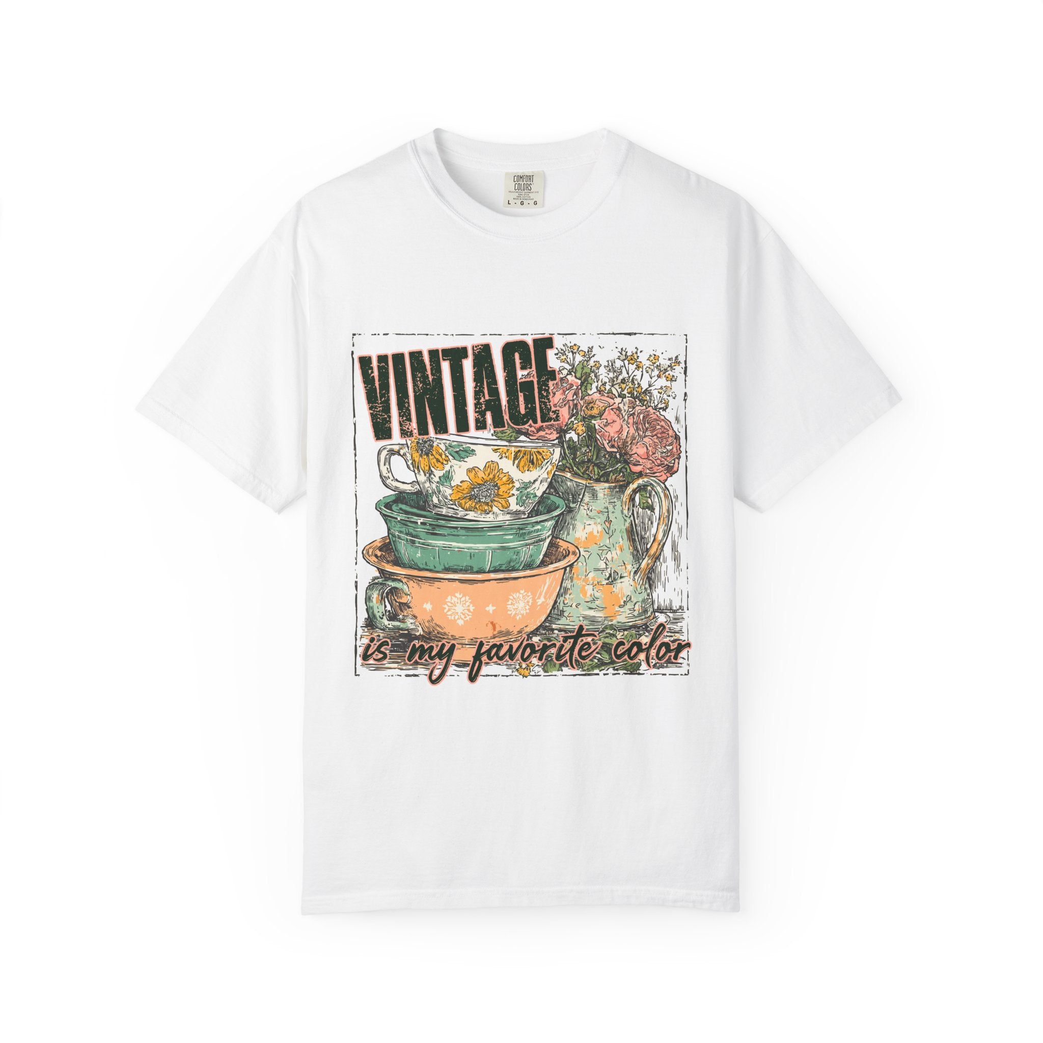 Vintage Teacup T-Shirt — "Vintage is my favorite color" Retro Floral Graphic Tee