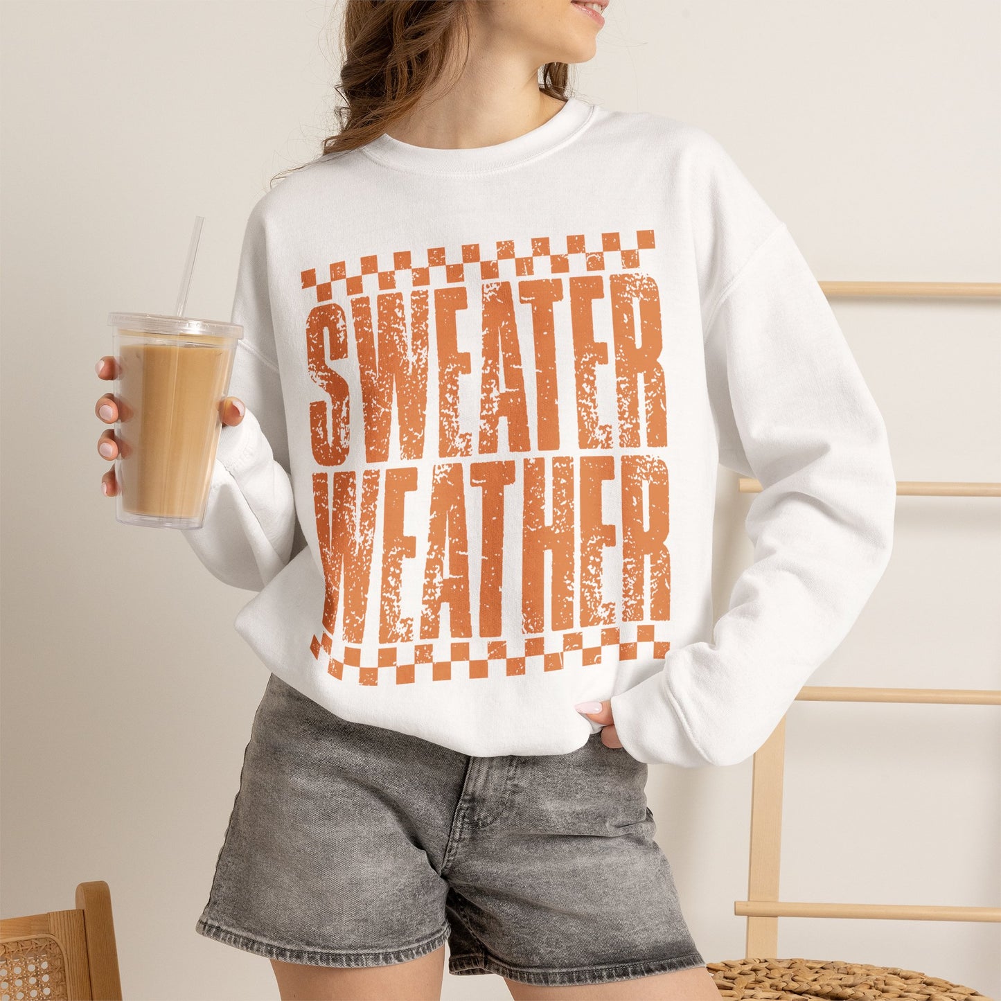 Sweater Weather Crewneck Sweatshirt — Retro Orange Fall Graphic