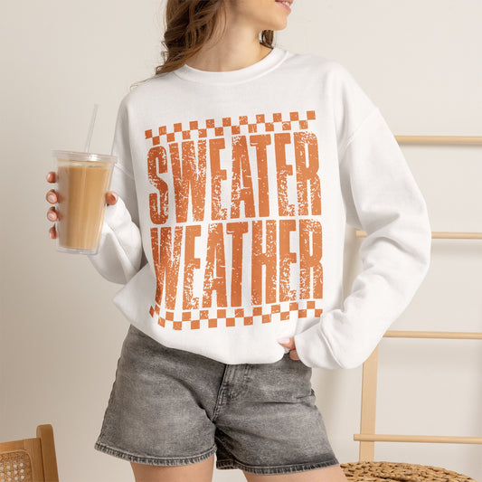 Sweater Weather Crewneck Sweatshirt — Retro Orange Fall Graphic