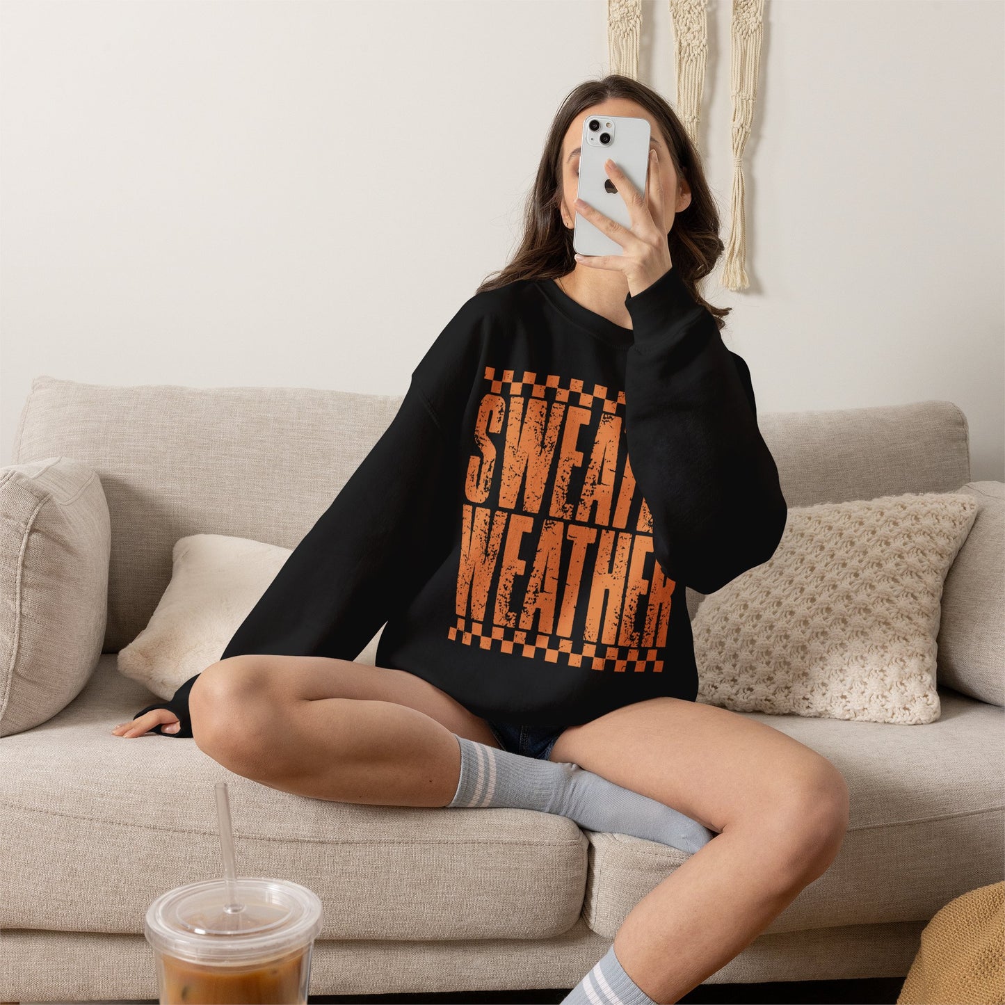 Sweater Weather Crewneck Sweatshirt — Retro Orange Fall Graphic
