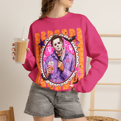 Horror Portrait Crewneck Sweatshirt — Retro Masked Slasher Design