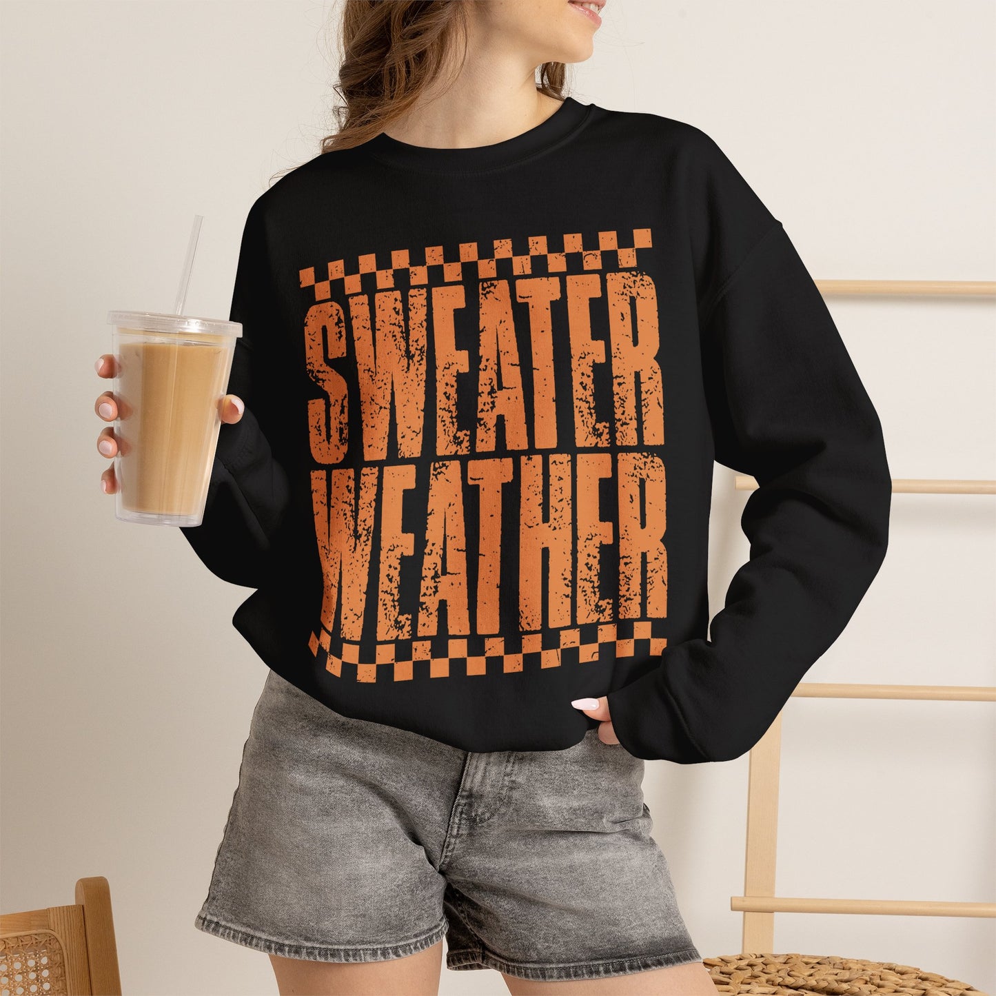 Sweater Weather Crewneck Sweatshirt — Retro Orange Fall Graphic