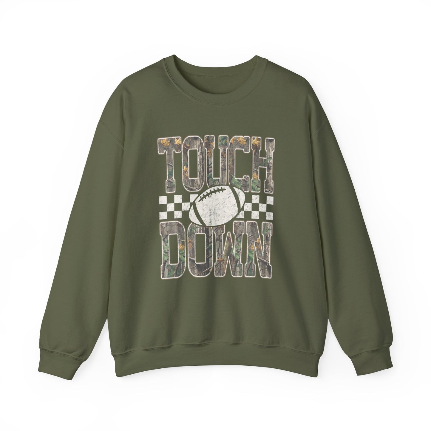 Touchdown Football Crewneck Sweatshirt — Vintage Camo Checkerboard