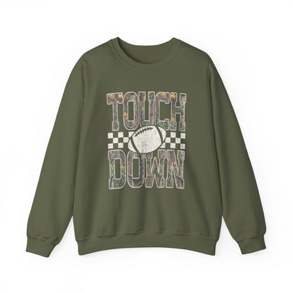 Touchdown Football Crewneck Sweatshirt — Vintage Camo Checkerboard