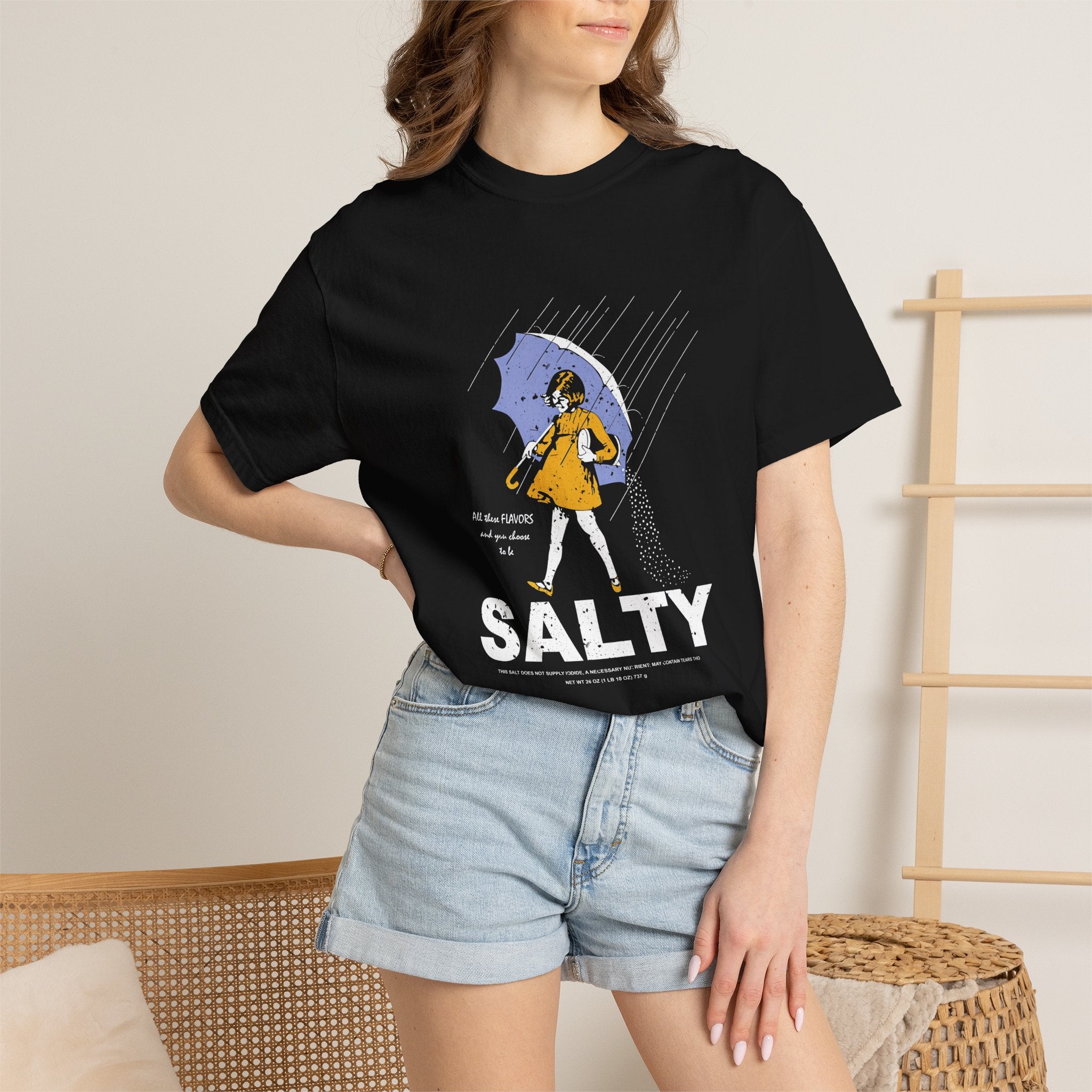 Salty Rain Graphic T-Shirt — Retro Girl with Umbrella