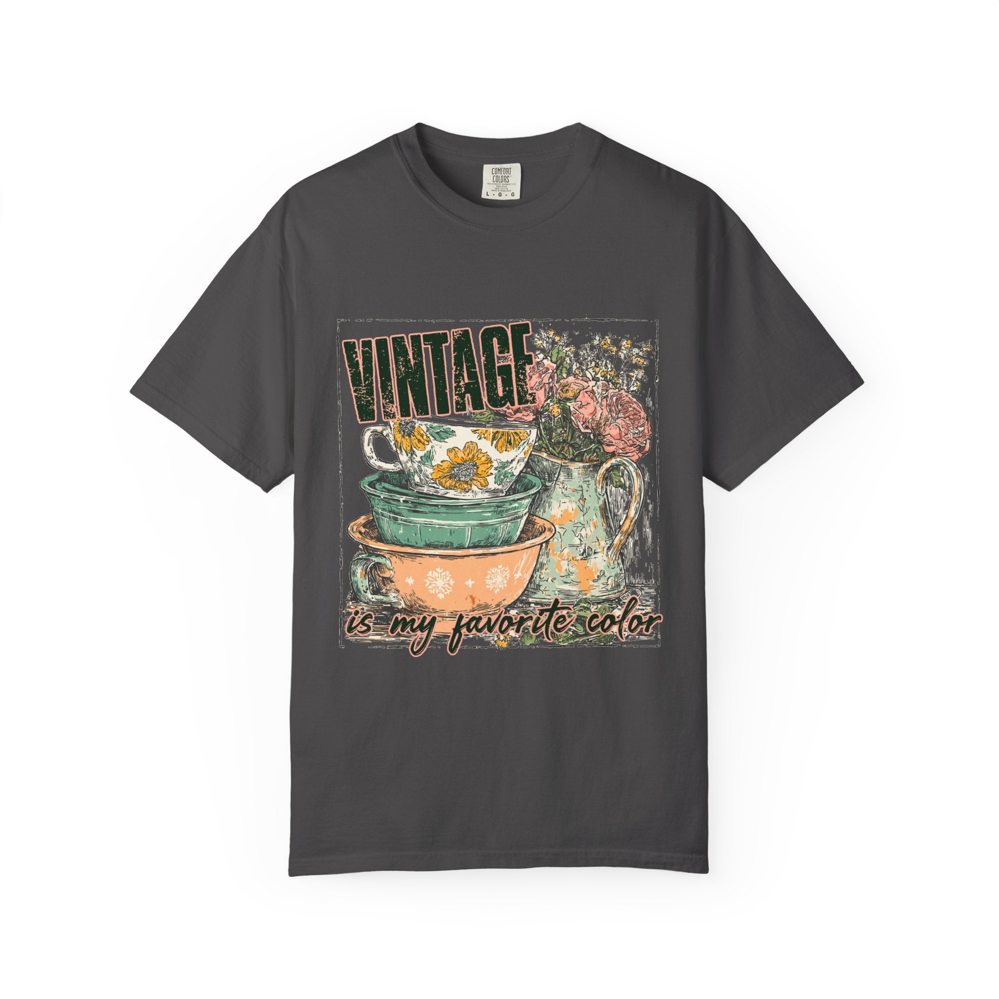 Vintage Teacup T-Shirt — "Vintage is my favorite color" Retro Floral Graphic Tee