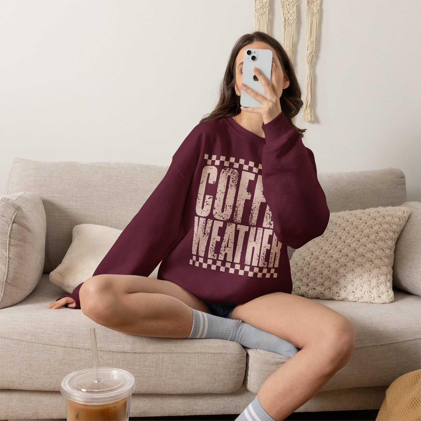 Coffee Weather Crewneck Sweatshirt — Vintage Coffee Vibe Cozy Pullover