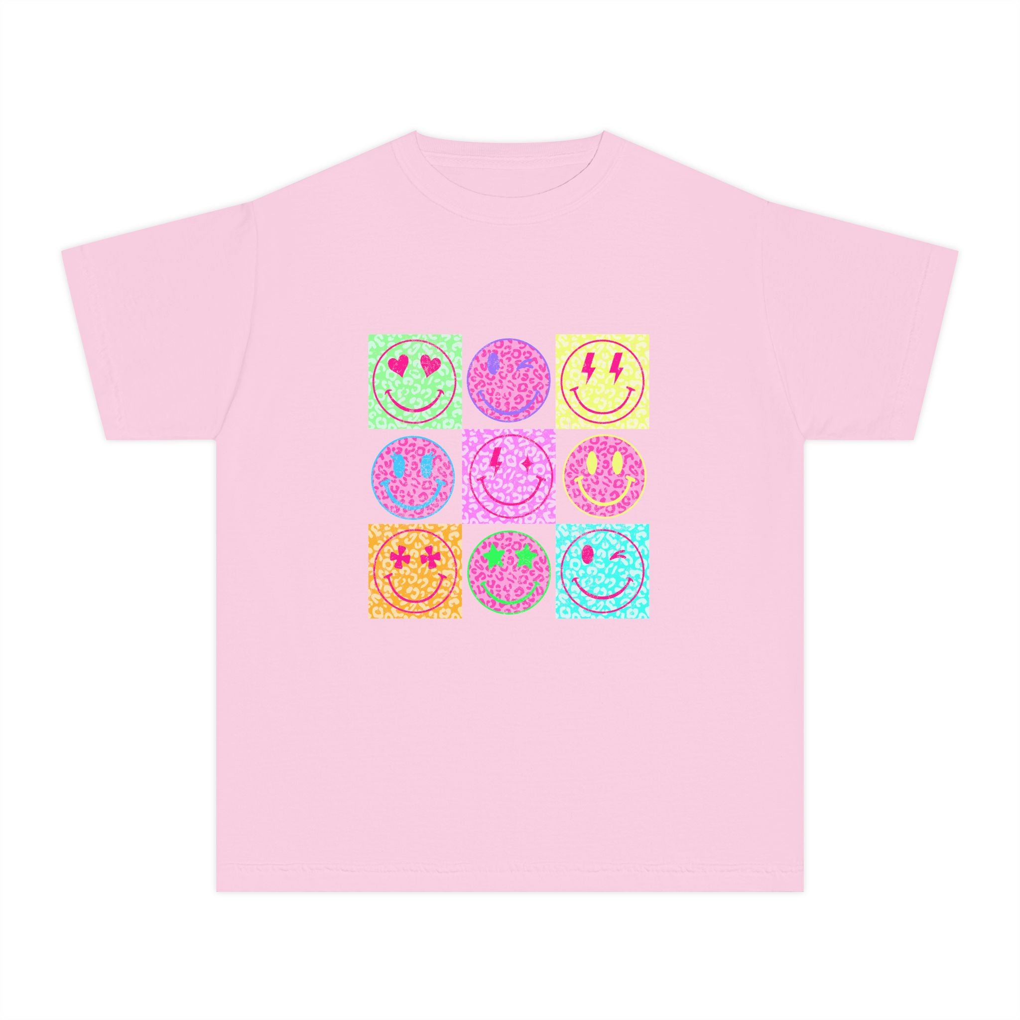 KIDS — Neon Smiley Grid Graphic T-Shirt