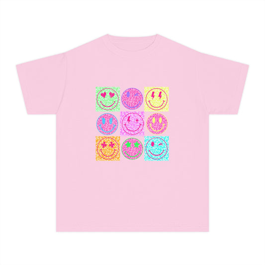KIDS — Neon Smiley Grid Graphic T-Shirt
