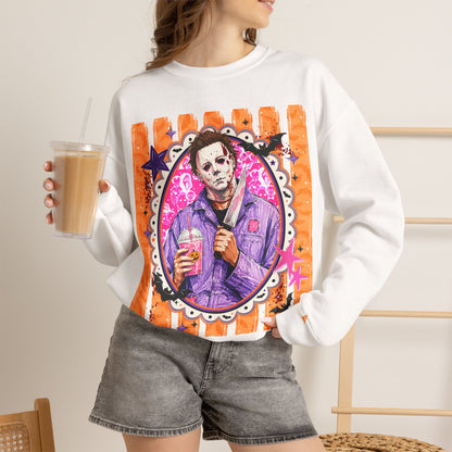 Horror Portrait Crewneck Sweatshirt — Retro Masked Slasher Design