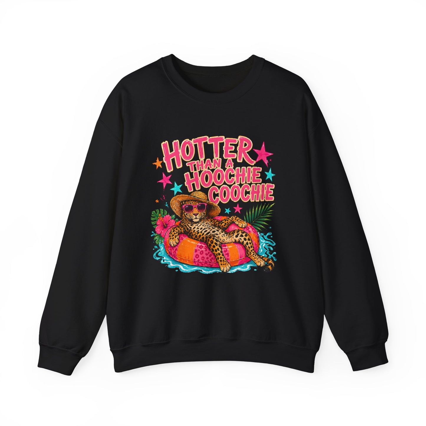 Sweatshirt - "Hotter Than a Hoochie Coochie" Leopard Pool Float Crewneck