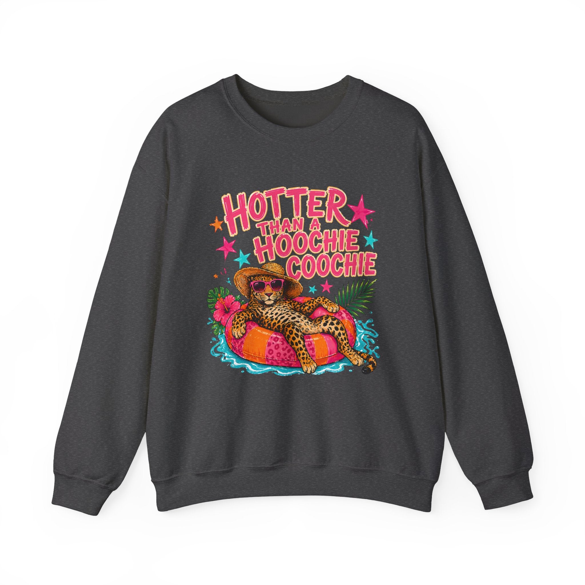 Sweatshirt - "Hotter Than a Hoochie Coochie" Leopard Pool Float Crewneck
