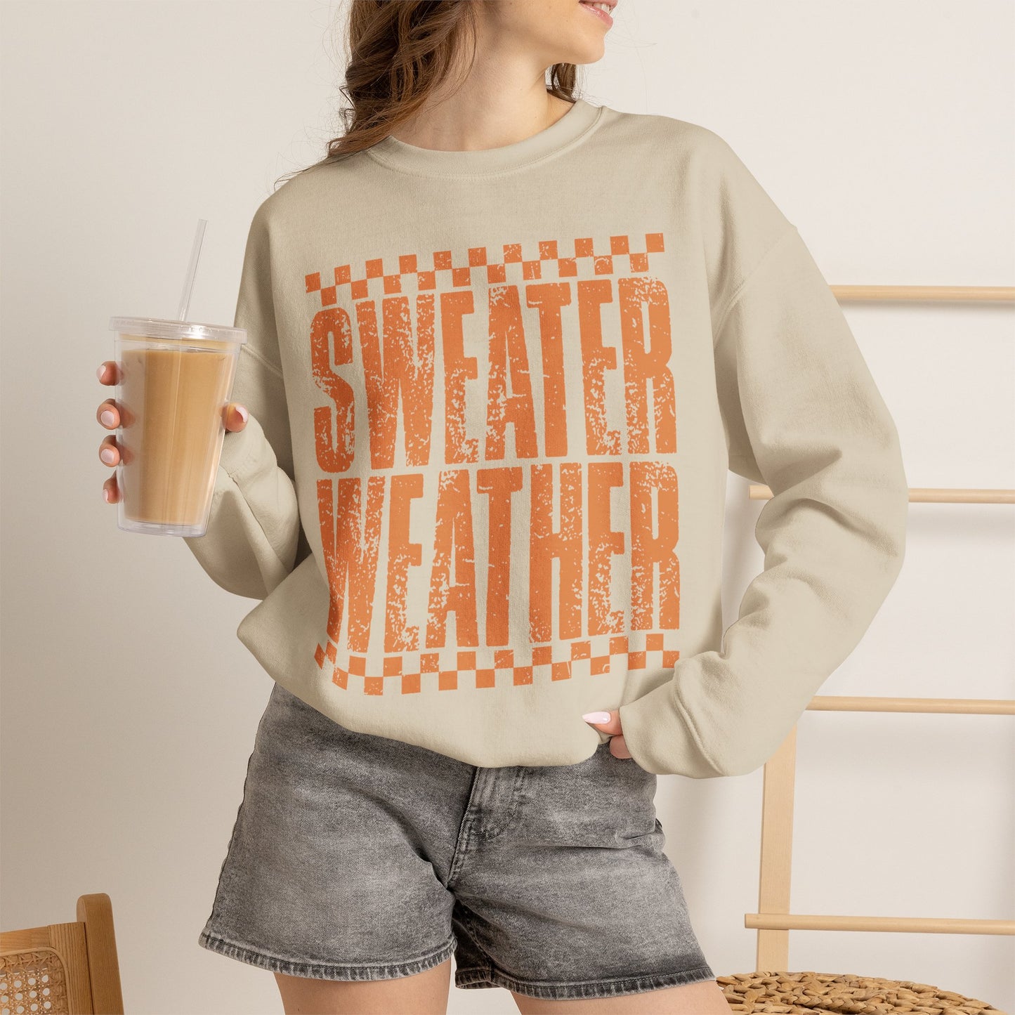 Sweater Weather Crewneck Sweatshirt — Retro Orange Fall Graphic