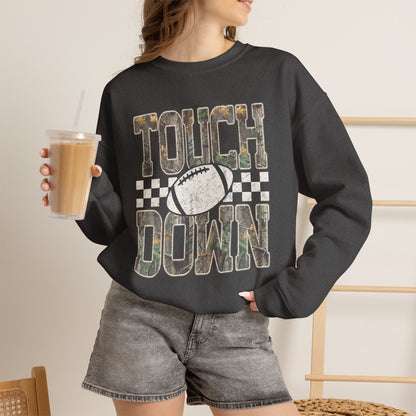 Touchdown Football Crewneck Sweatshirt — Vintage Camo Checkerboard