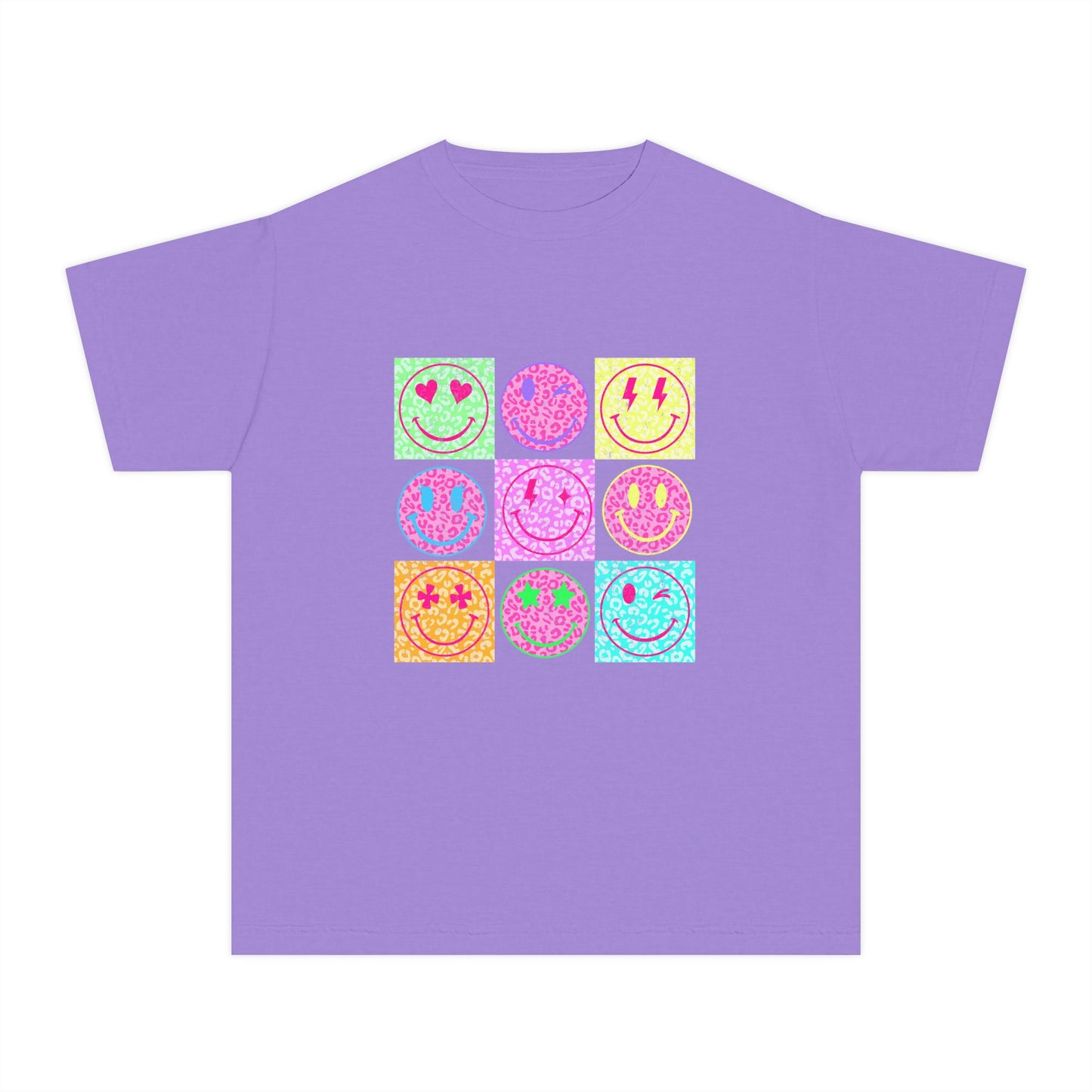 KIDS — Neon Smiley Grid Graphic T-Shirt