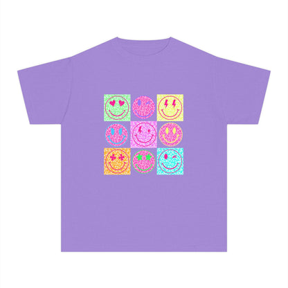 KIDS — Neon Smiley Grid Graphic T-Shirt
