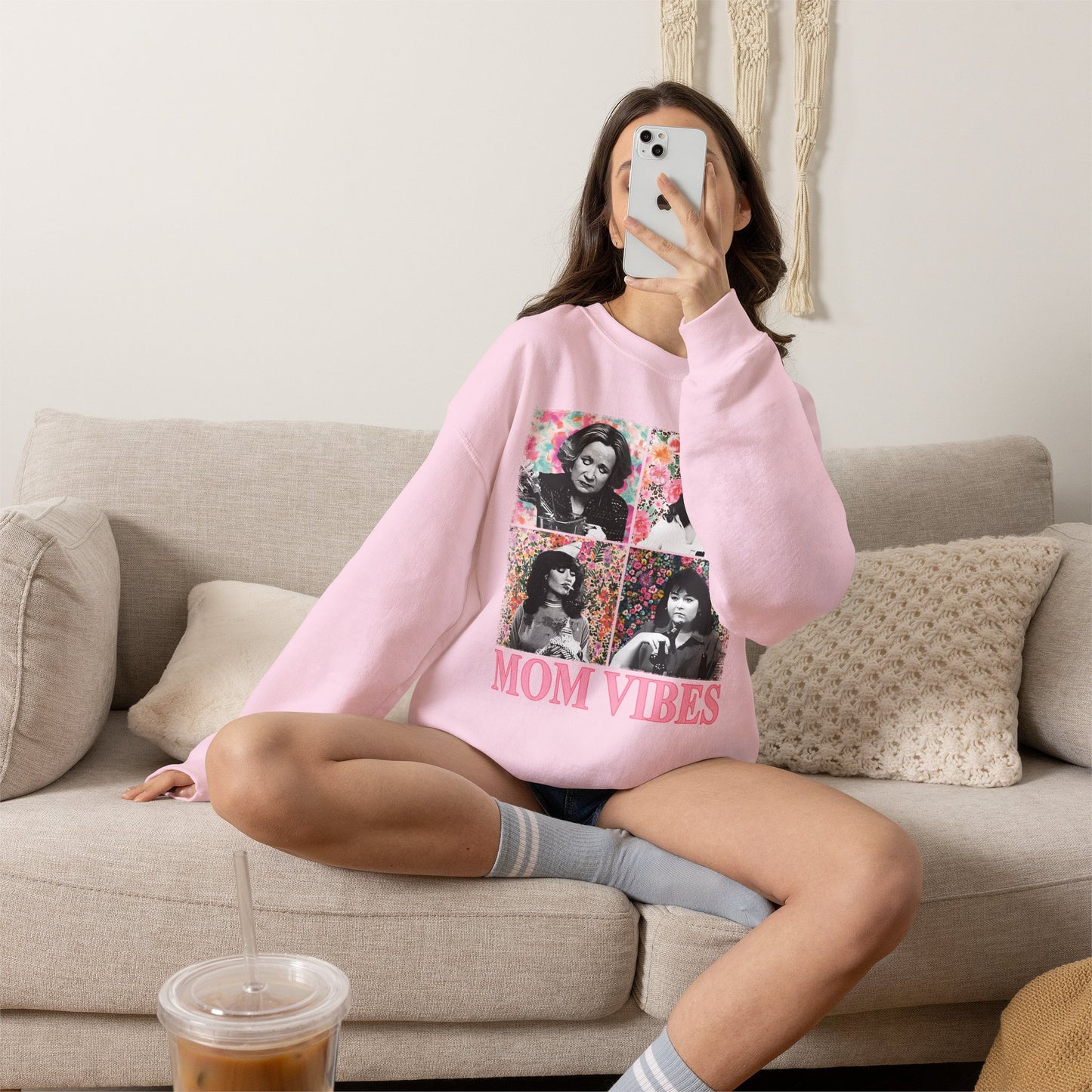 Mom Vibes Crewneck Sweatshirt — Retro Floral Mom Graphic Pullover
