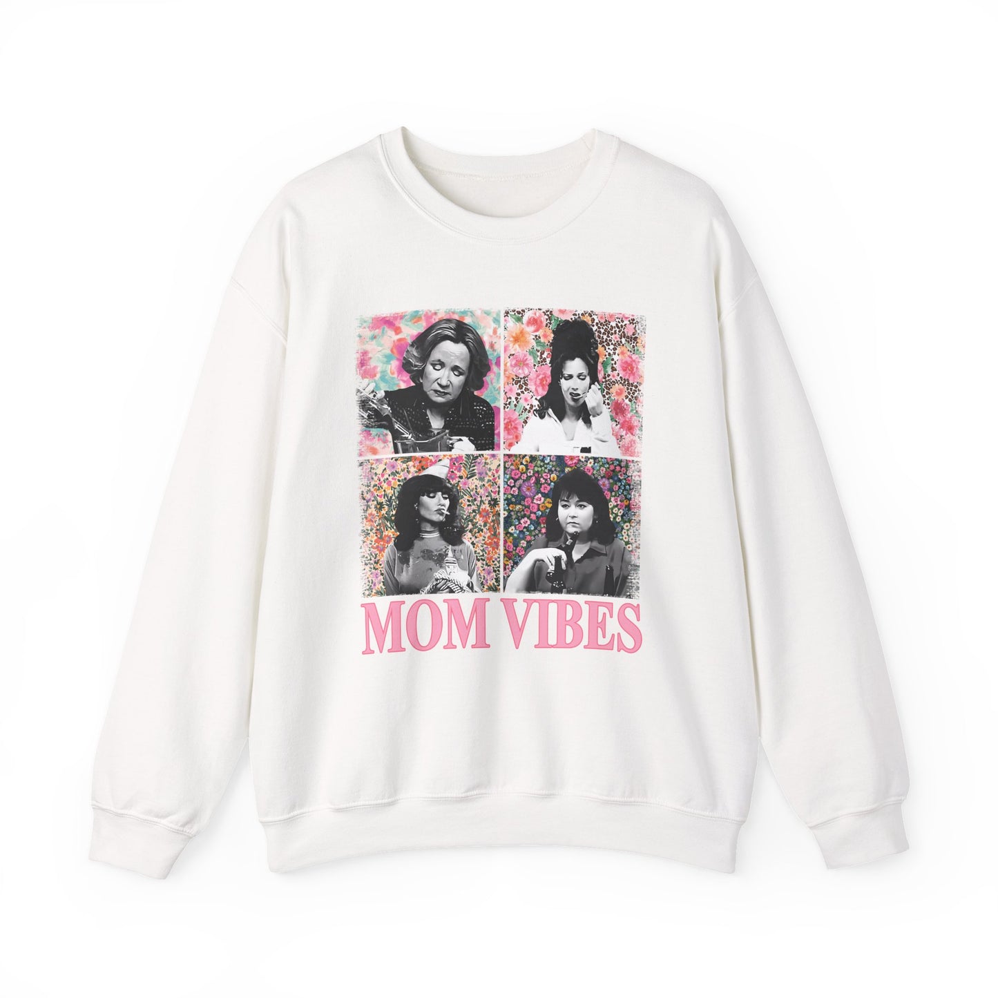 Mom Vibes Crewneck Sweatshirt — Retro Floral Mom Graphic Pullover