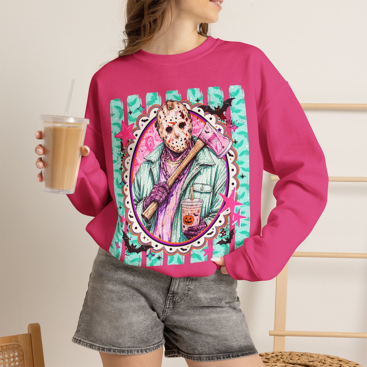 Crewneck Sweatshirt — Retro Jason Voorhees Portrait Graphic