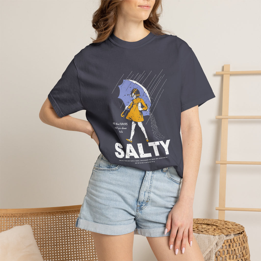 Salty Rain Graphic T-Shirt — Retro Girl with Umbrella