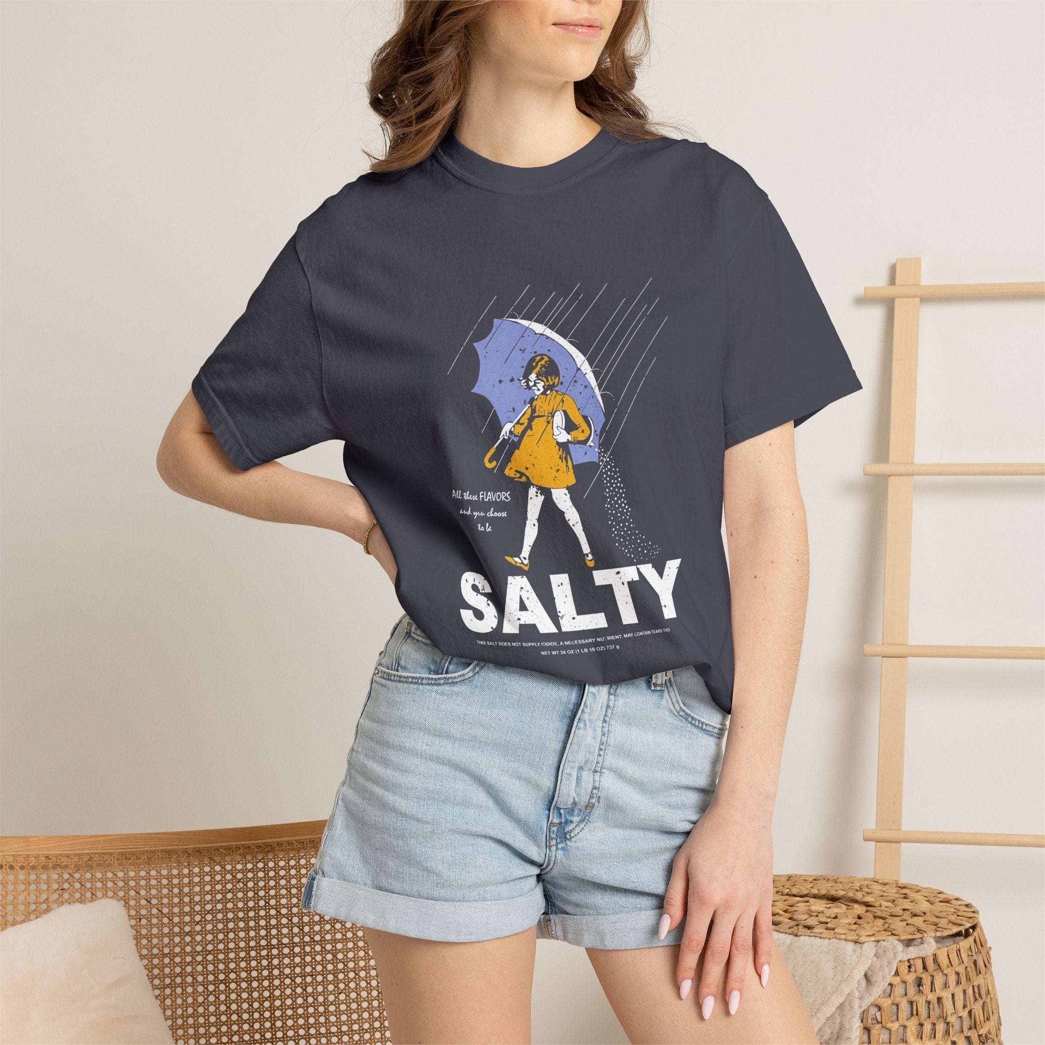 Salty Rain Graphic T-Shirt — Retro Girl with Umbrella