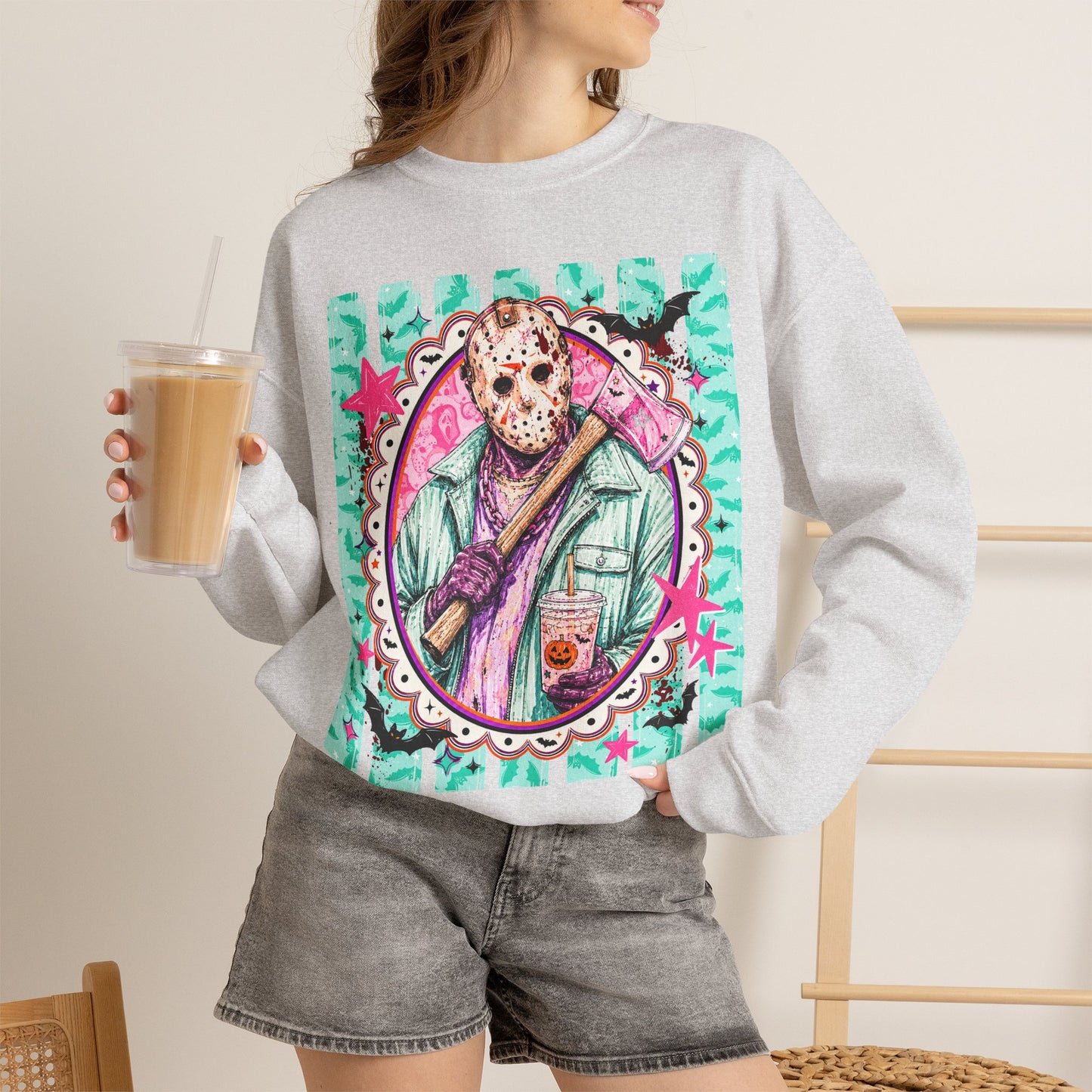 Crewneck Sweatshirt — Retro Jason Voorhees Portrait Graphic
