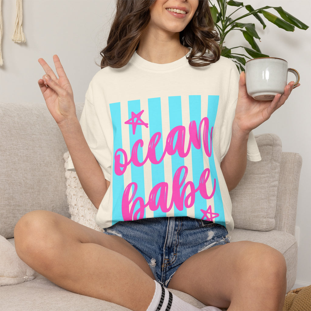 Ocean Babe T-Shirt — Retro Striped Beach Graphic Tee