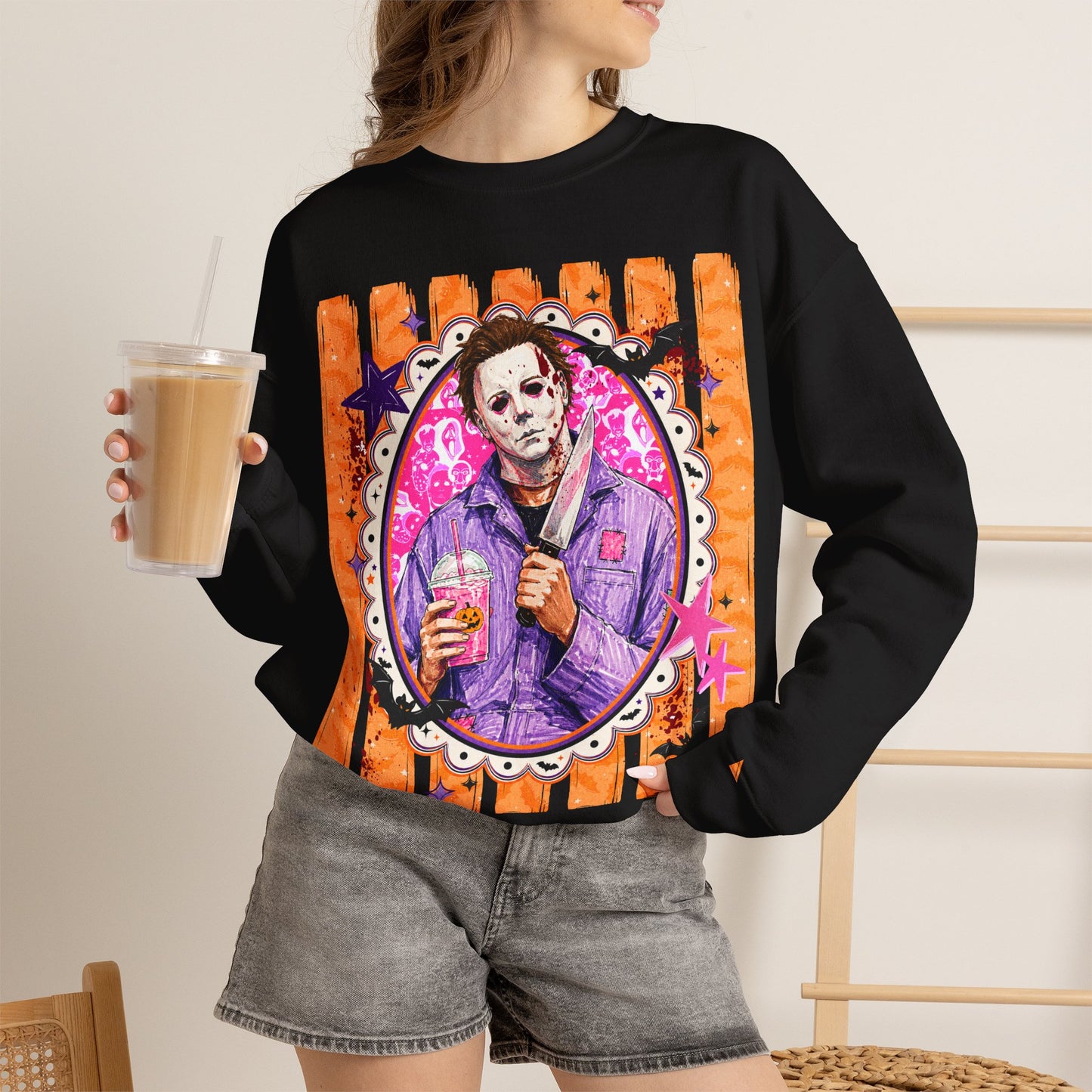 Horror Portrait Crewneck Sweatshirt — Retro Masked Slasher Design