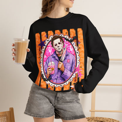 Horror Portrait Crewneck Sweatshirt — Retro Masked Slasher Design