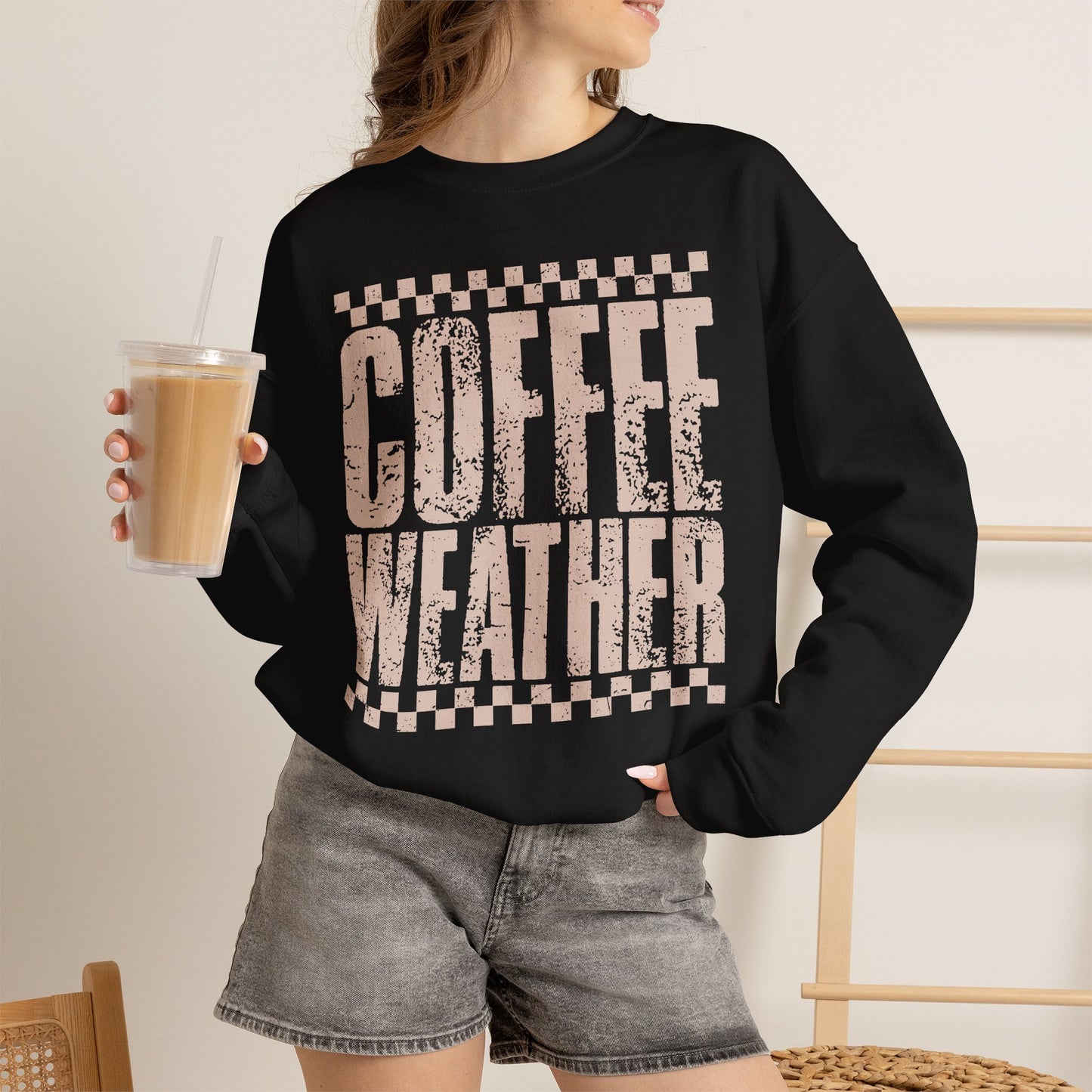 Coffee Weather Crewneck Sweatshirt — Vintage Coffee Vibe Cozy Pullover