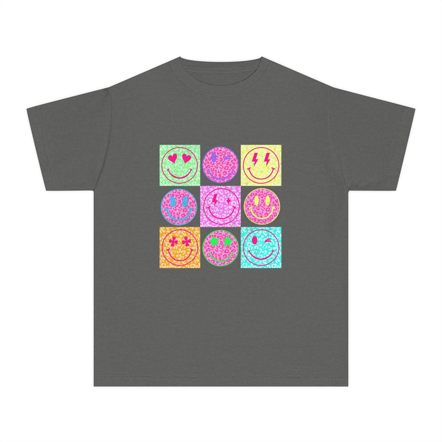 KIDS — Neon Smiley Grid Graphic T-Shirt