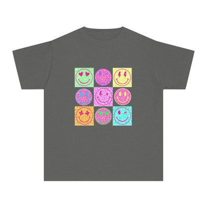 KIDS — Neon Smiley Grid Graphic T-Shirt