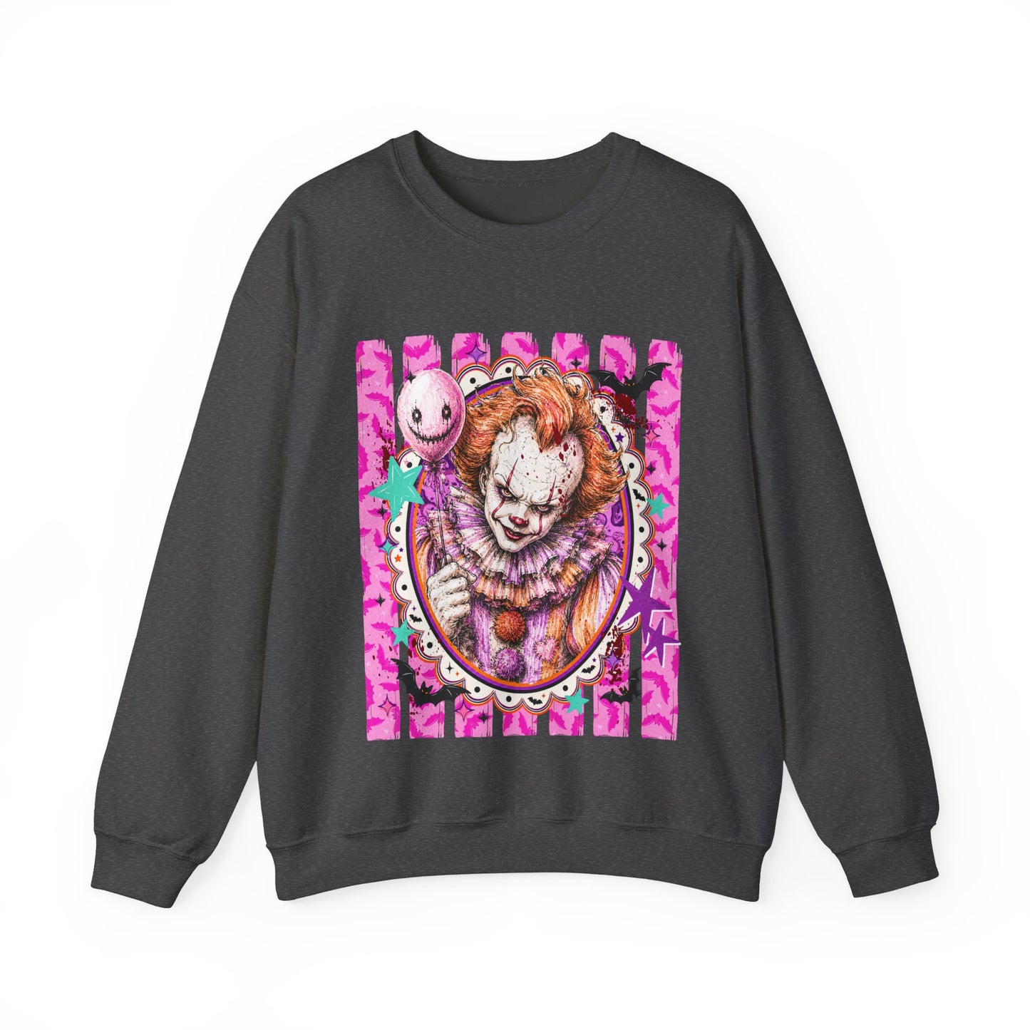 Creepy Carnival Clown Sweatshirt — Pink Horror Portrait Crewneck
