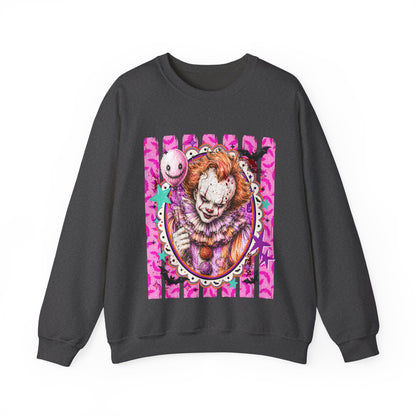 Creepy Carnival Clown Sweatshirt — Pink Horror Portrait Crewneck