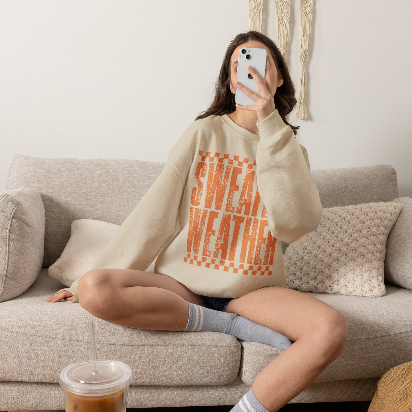 Sweater Weather Crewneck Sweatshirt — Retro Orange Fall Graphic