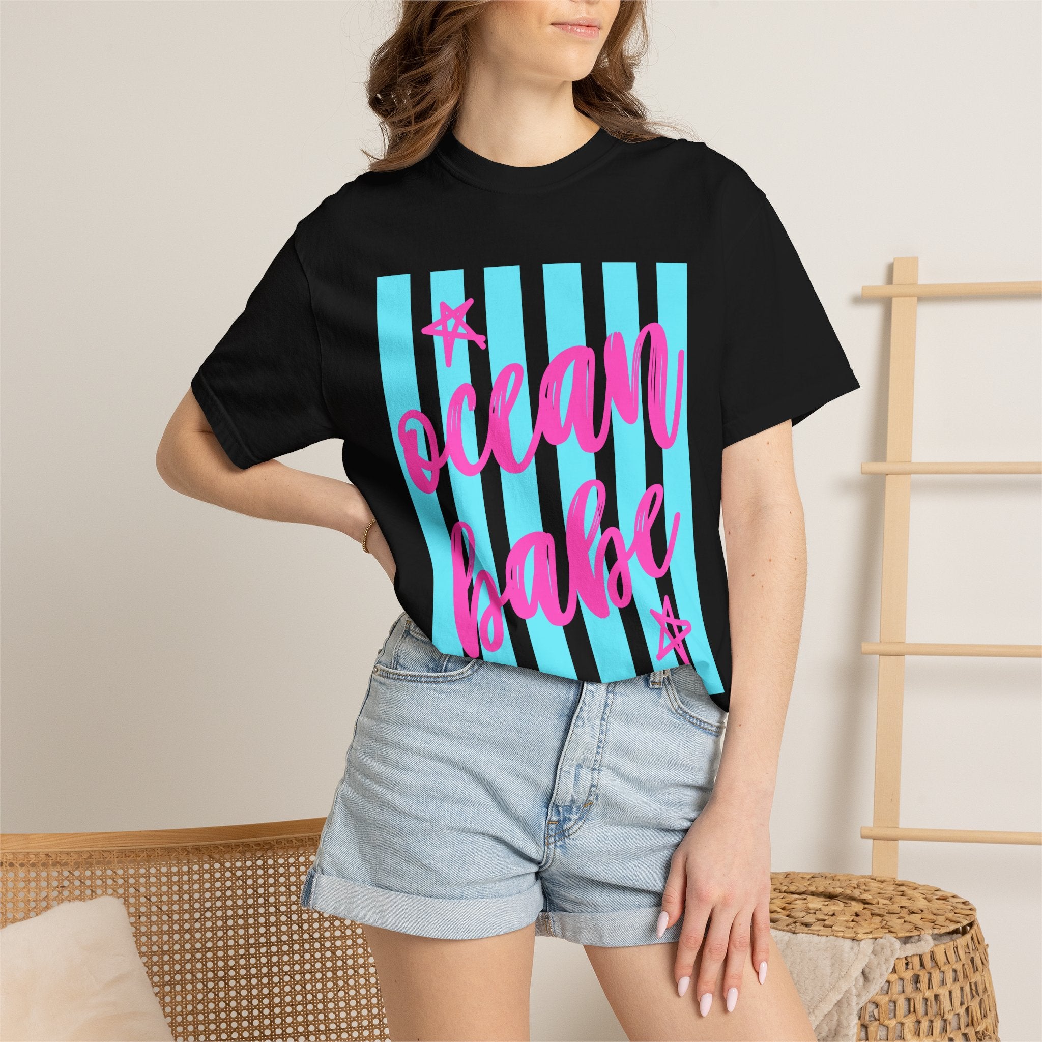 Ocean Babe T-Shirt — Retro Striped Beach Graphic Tee