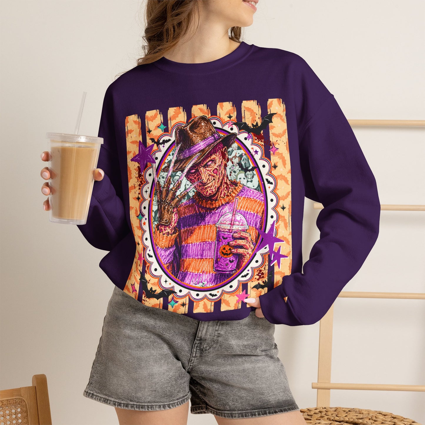 Horror Icon Sweatshirt — Colorful Freddy Krueger Portrait Crewneck